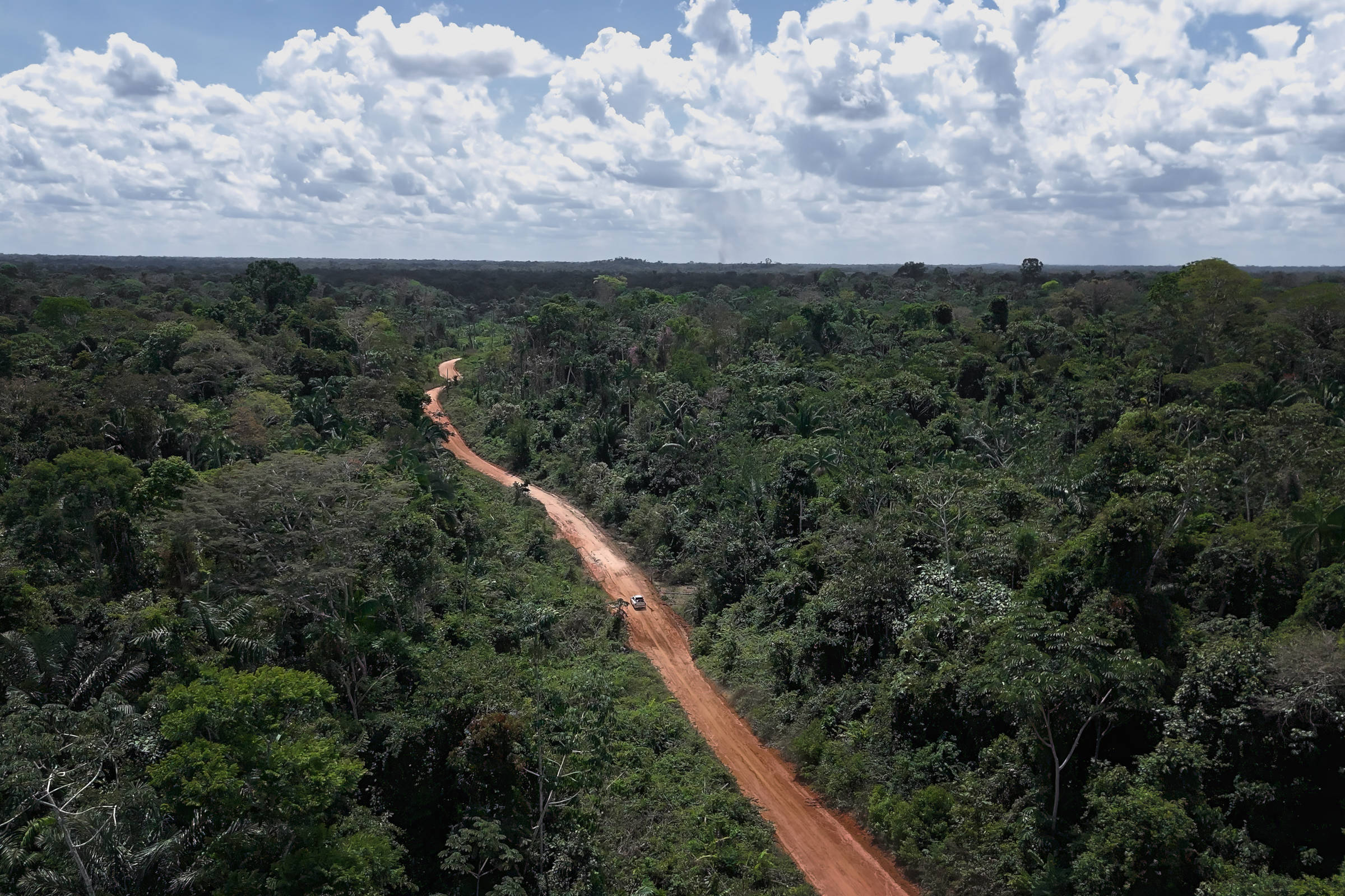Desmatamento ilegal em estrada no Acre