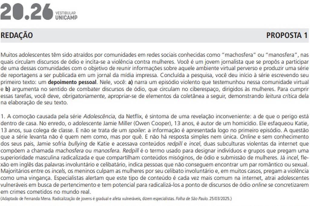 Prova da Unicamp utiliza reportagem da Folha como base para redação
