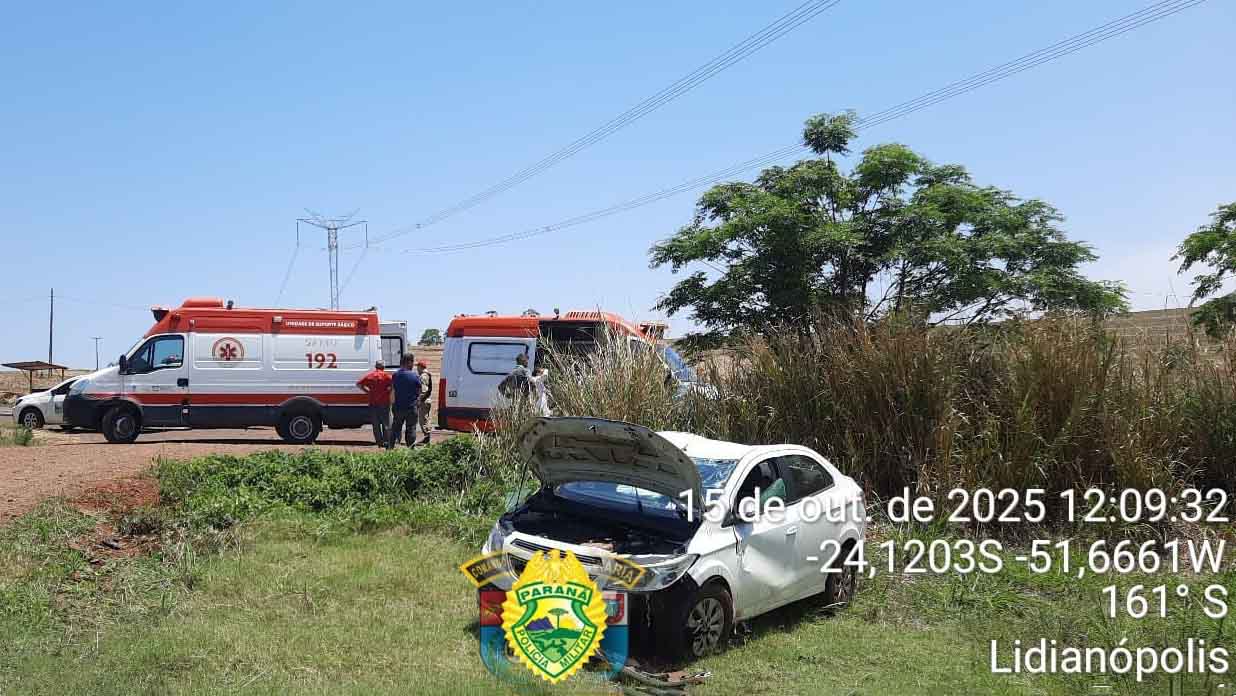 Capotamento deixa três feridos entre Jardim Alegre e Lidianópolis