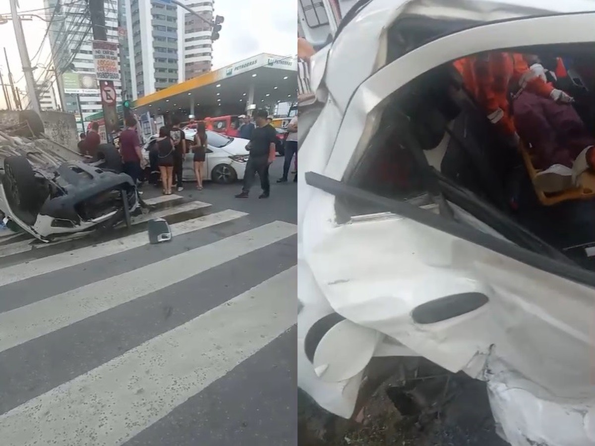Carro capota em Boa Viagem e deixa feridas