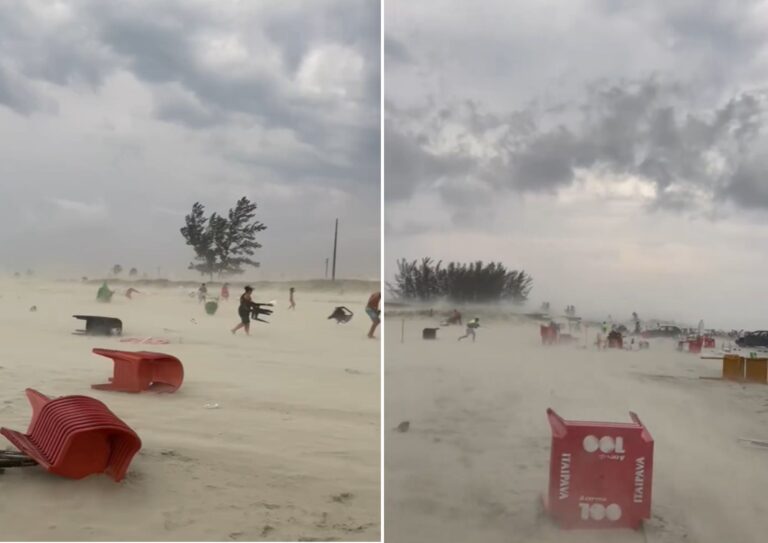 Ventania provoca caos em praia de Ilha Comprida