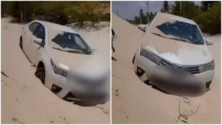 Dunas móveis quase soterram carro em rodovia no Ceará