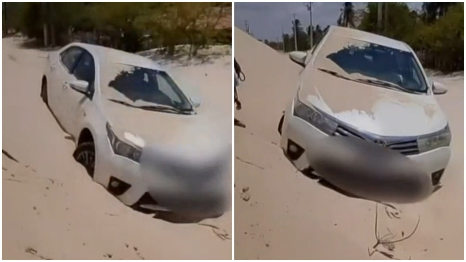 Dunas móveis quase soterram carro em rodovia no Ceará