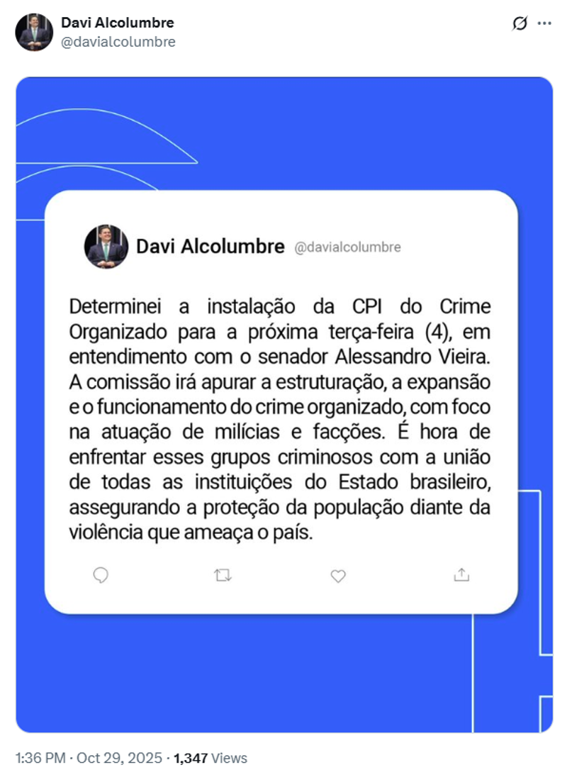 CPI do crime organizado será instalada na próxima semana
