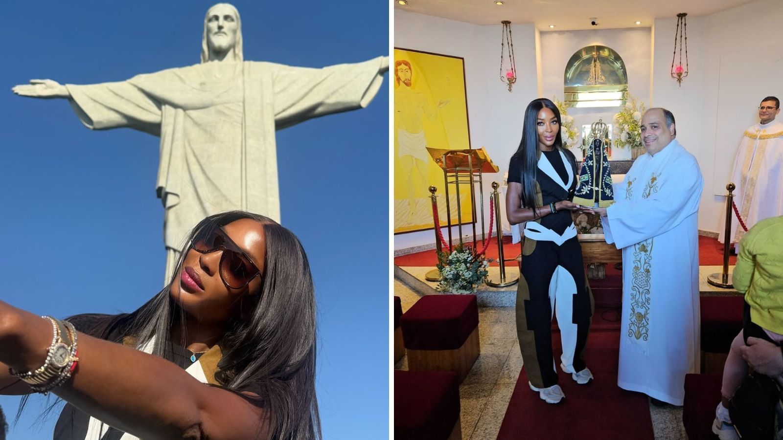 Naomi Campbell exibe fotos de viagem ao Brasil e declara: “País que amo”