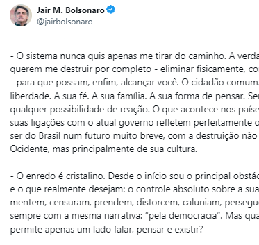Bolsonaro afirma que querem “destruí-lo”