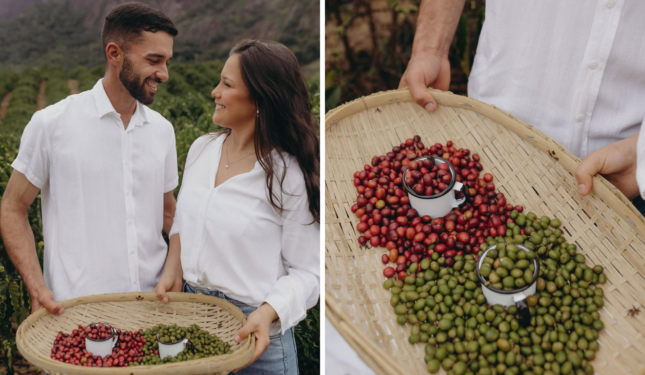 Amor que floresce no cafezal: Casal capixaba celebra chá revelação com grãos de café e anuncia a chegada de Caetano