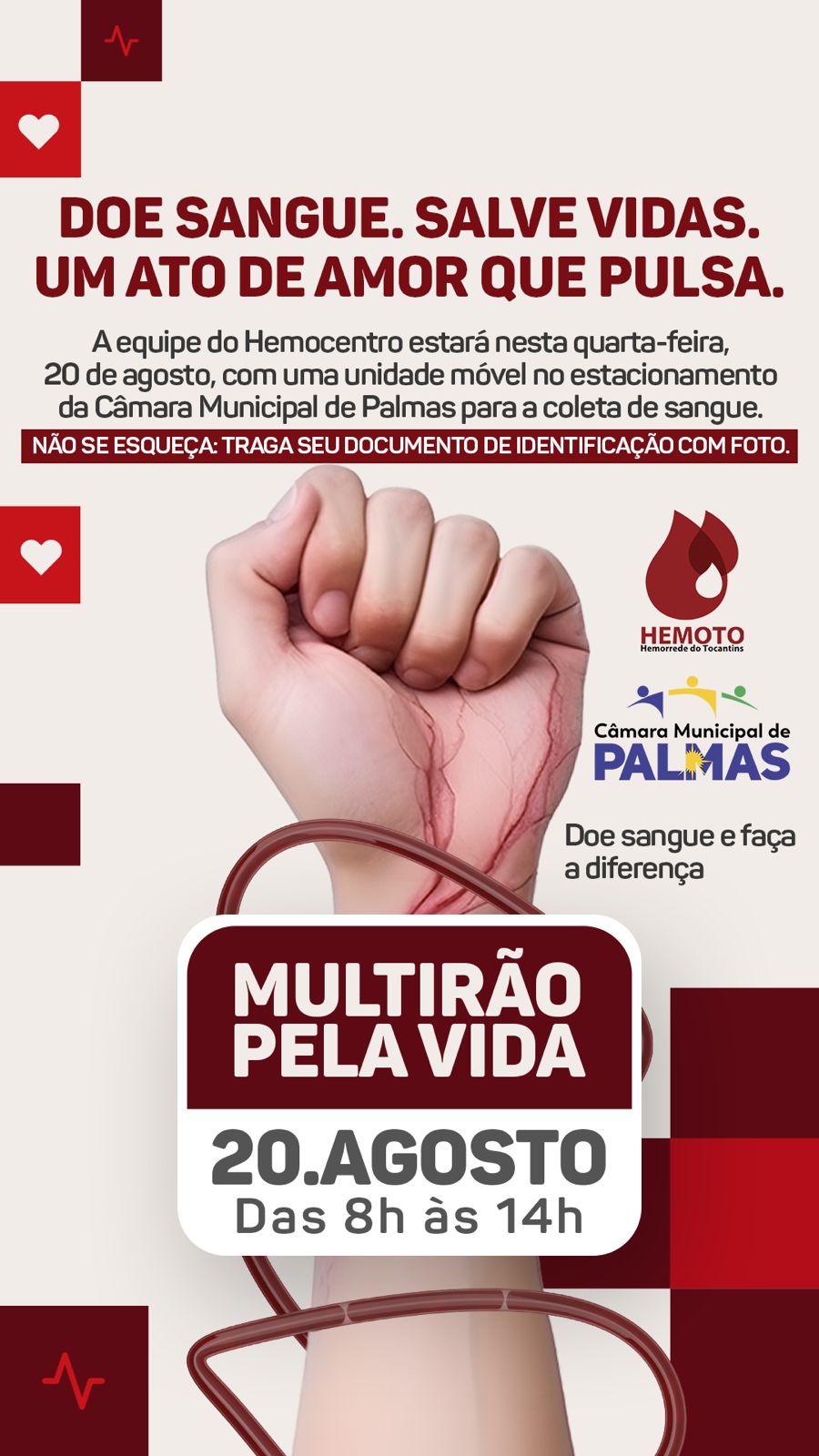 Câmara de Palmas e Hemocentro unem forças em mutirão de doação de sangue para salvar vidas