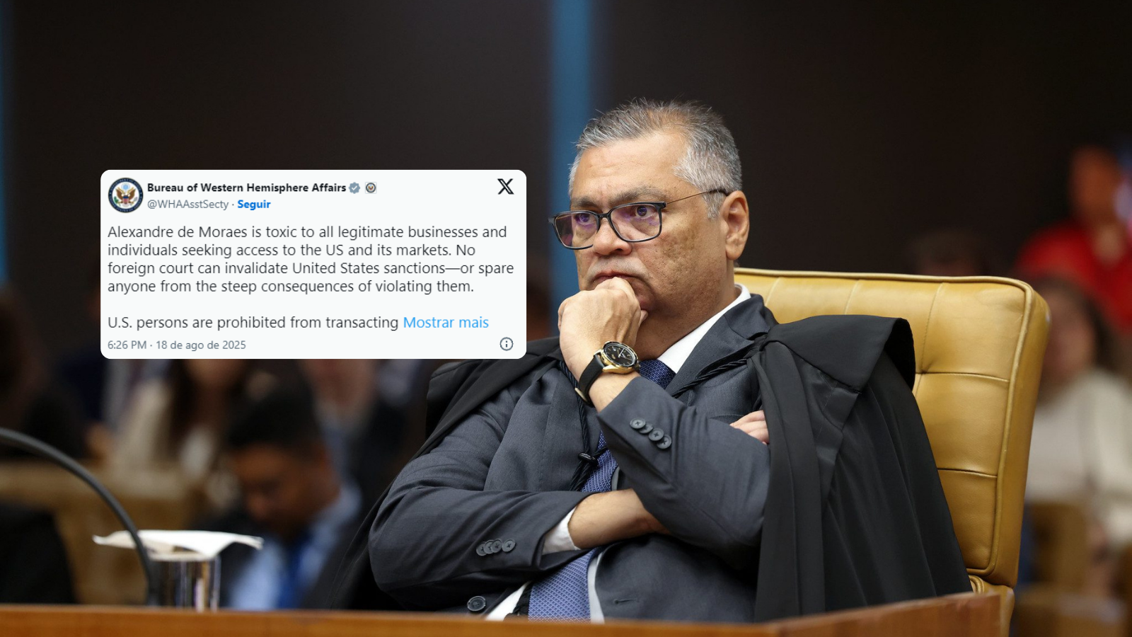 EUA rebatem decisão de Flávio Dino e afirmam que “Alexandre de Moraes é tóxico”