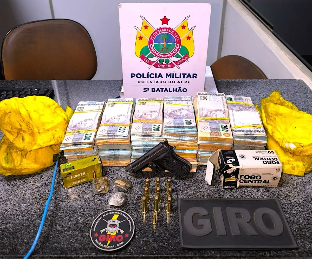 Acre: Polícia desmantela esquema criminoso em Brasileia e apreende R$ 211 mil em dinheiro, drogas e arma