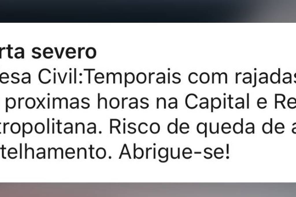 Alerta severo da Defesa Civil para temporais em SP
