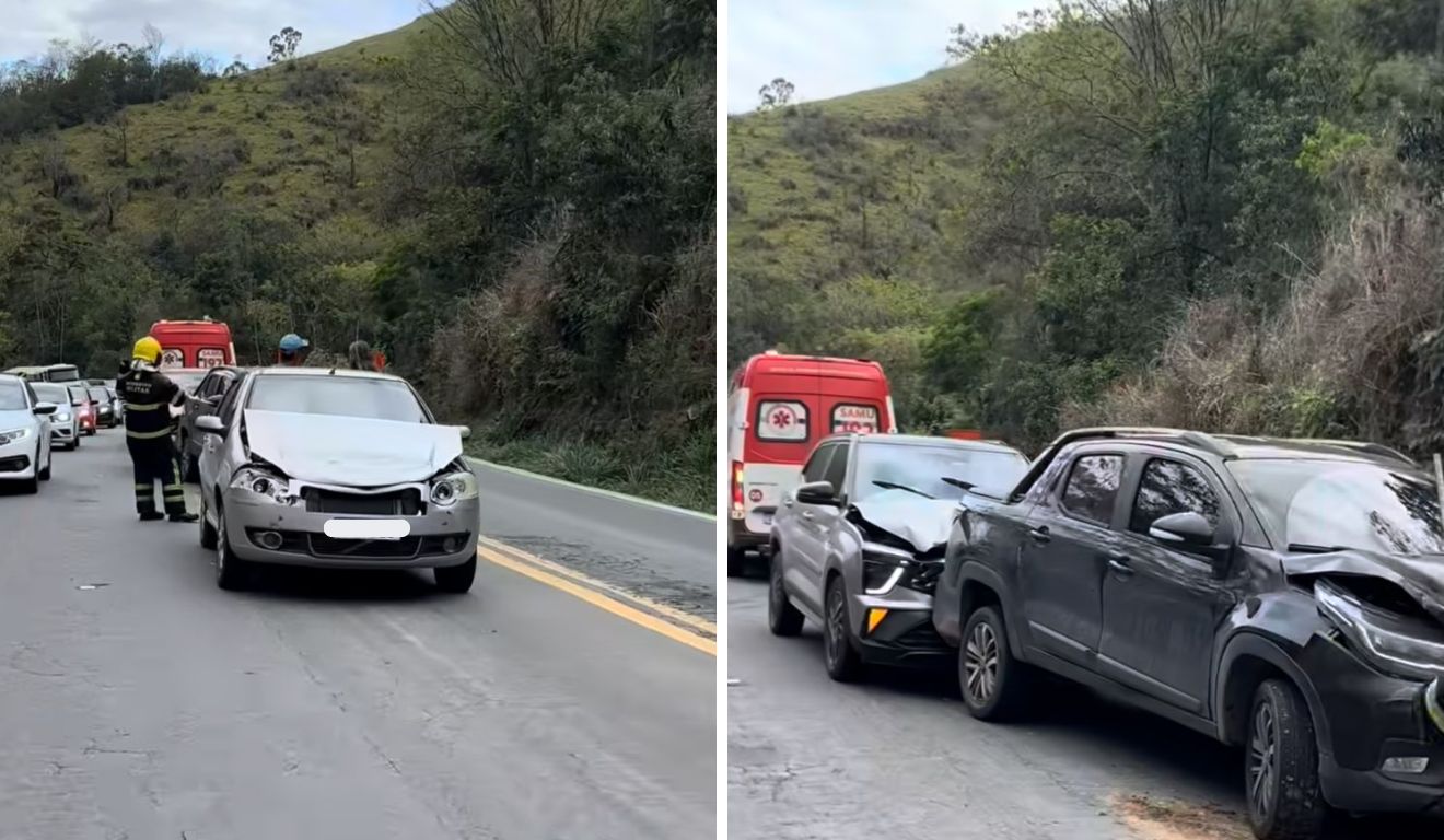 Engavetamento na BR-262, em Domingos Martins, deixa grávida e criança feridas; veja fotos