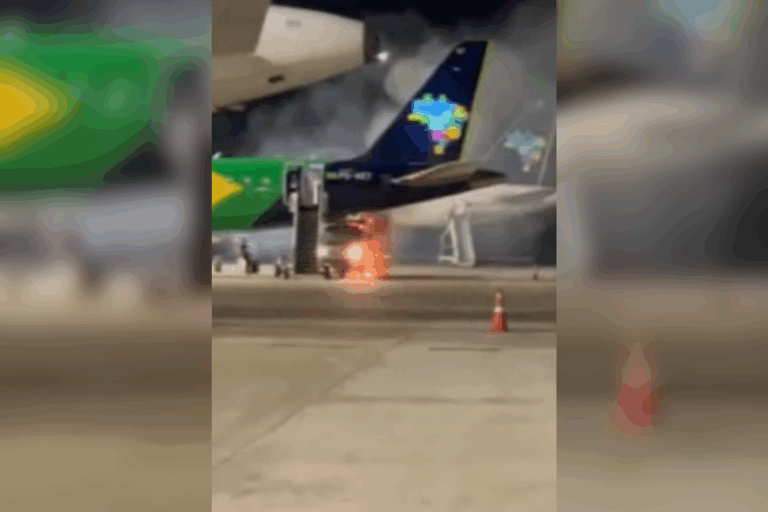 Caminhão pega fogo em pátio de aviões no Aeroporto de Viracopos