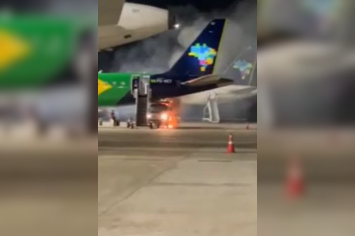 Caminhão pega fogo em pátio de aviões no Aeroporto de Viracopos