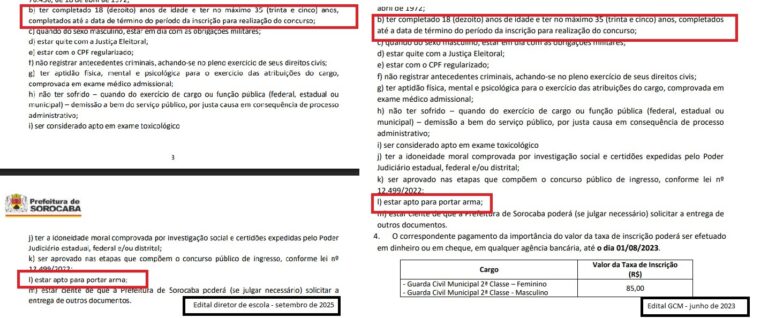 Edital da educação em Sorocaba exige porte de arma