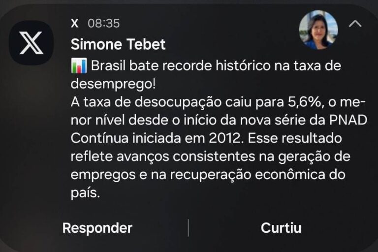 Tebet divulga taxa de desemprego antes do IBGE
