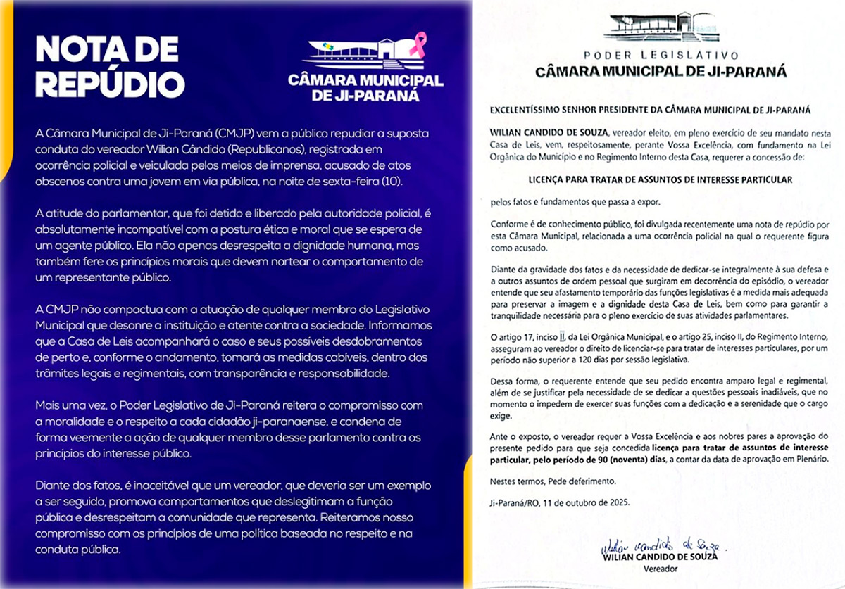 Ji-Paraná: Vereador Afastado Após Acusação de Importunação e Repúdio da Câmara