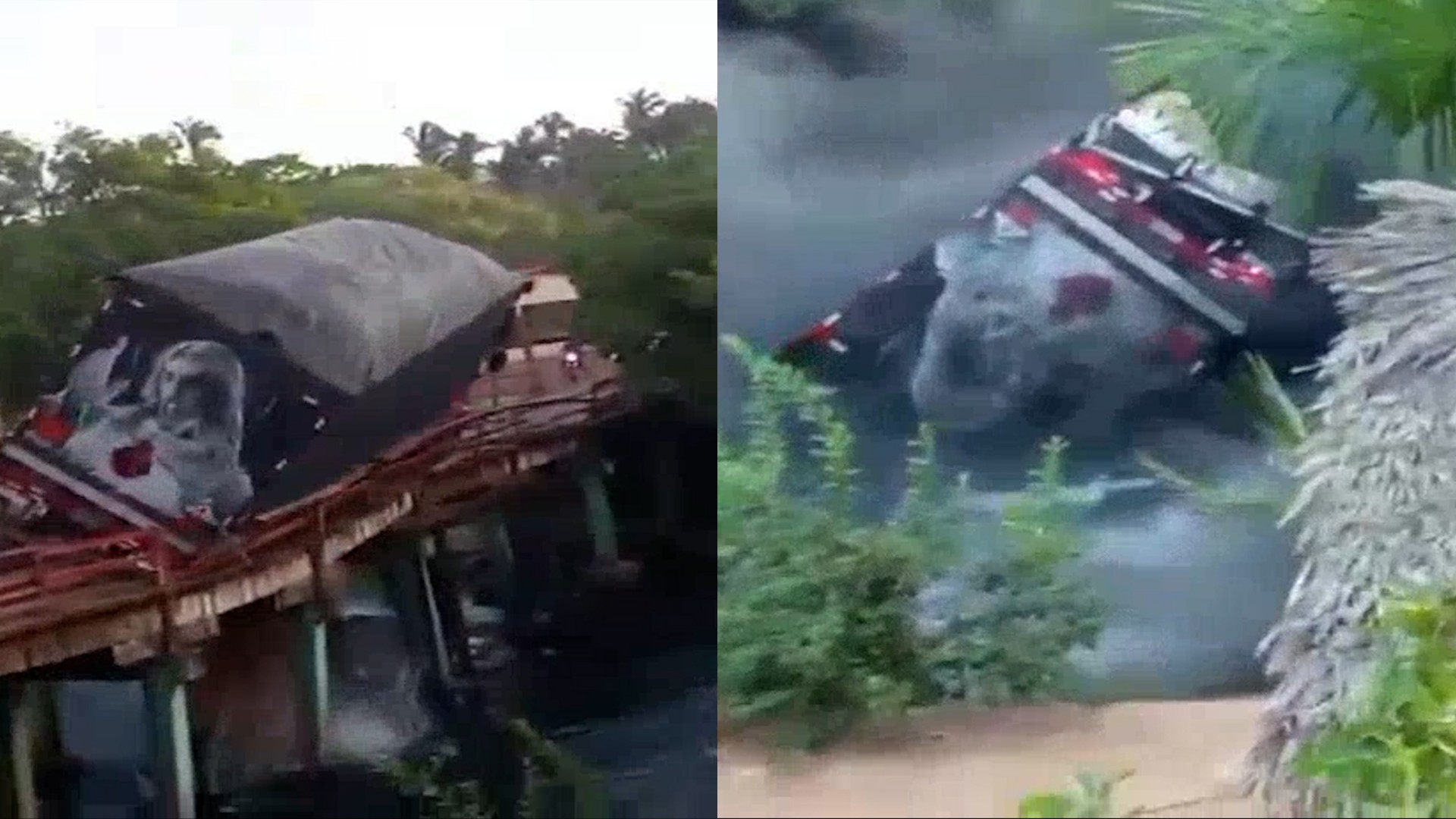 Caminhão cai em rio após desabamento de ponte de madeira no Maranhão
