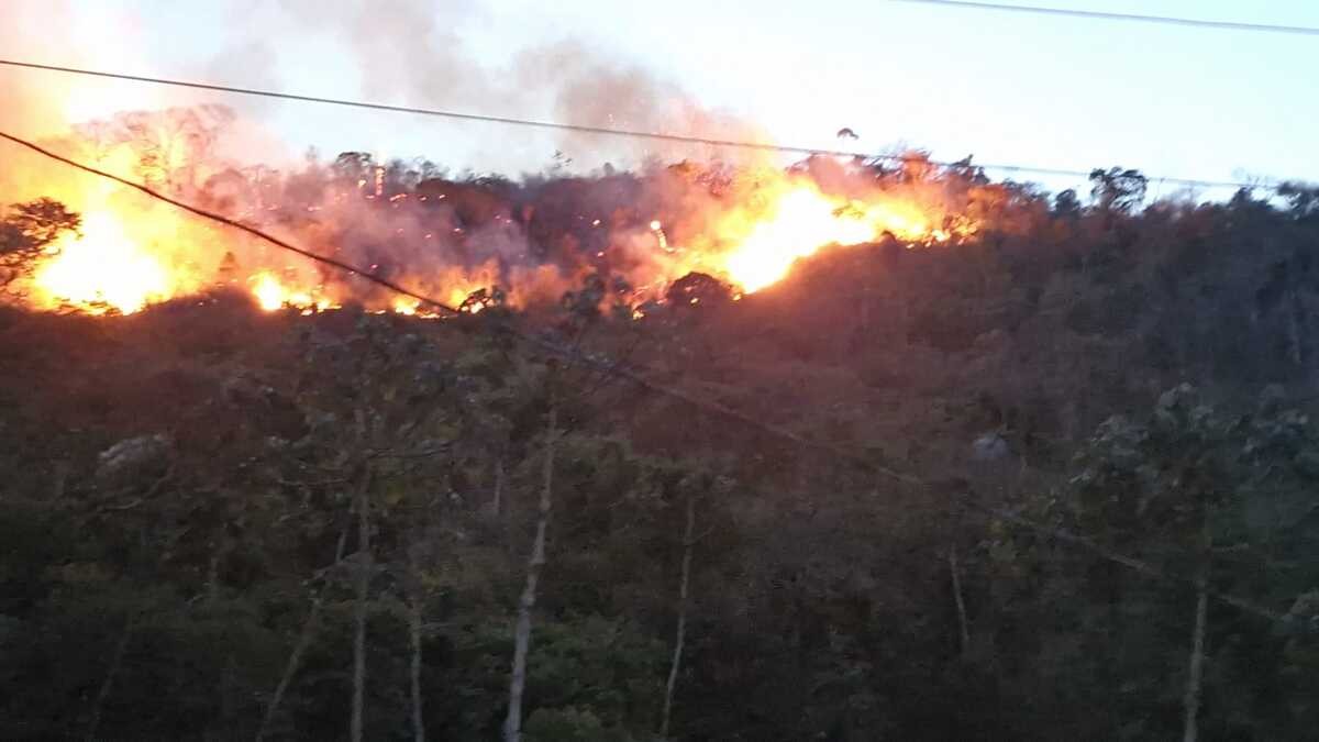 Bombeiros combatem incêndio após relatos de queda de balão em Juiz de Fora