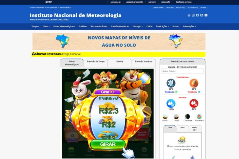 Inmet exibe anúncio de jogo do tigrinho em seu site