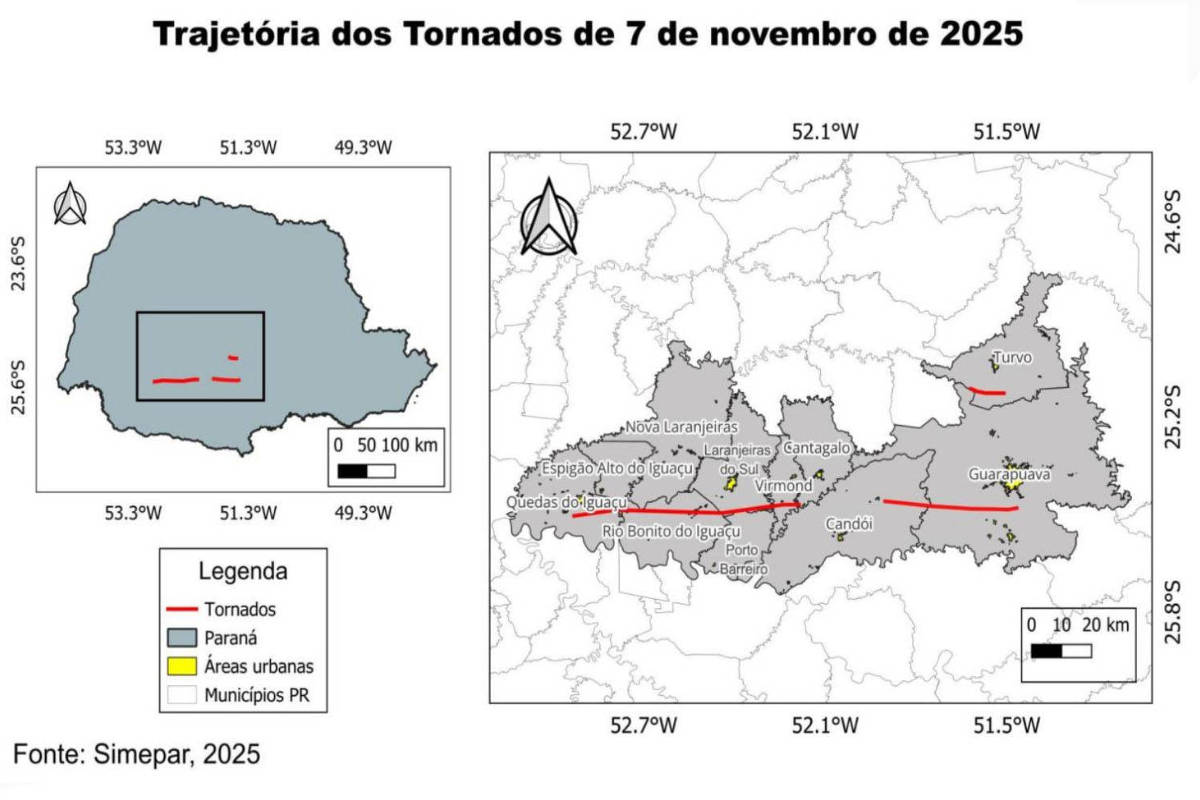 Tornado no Paraná atinge classificação F4 com ventos de até 418 km/h