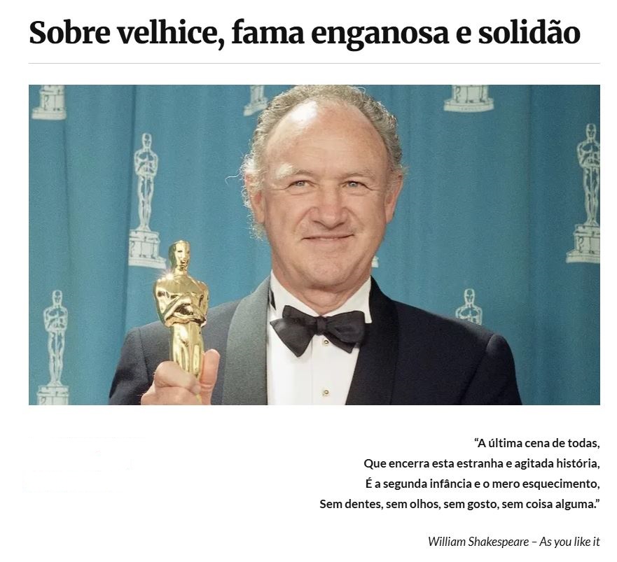 A Solidão da Fama: Crônica Toca em Velhice, Esquecimento e a Fragilidade Humana