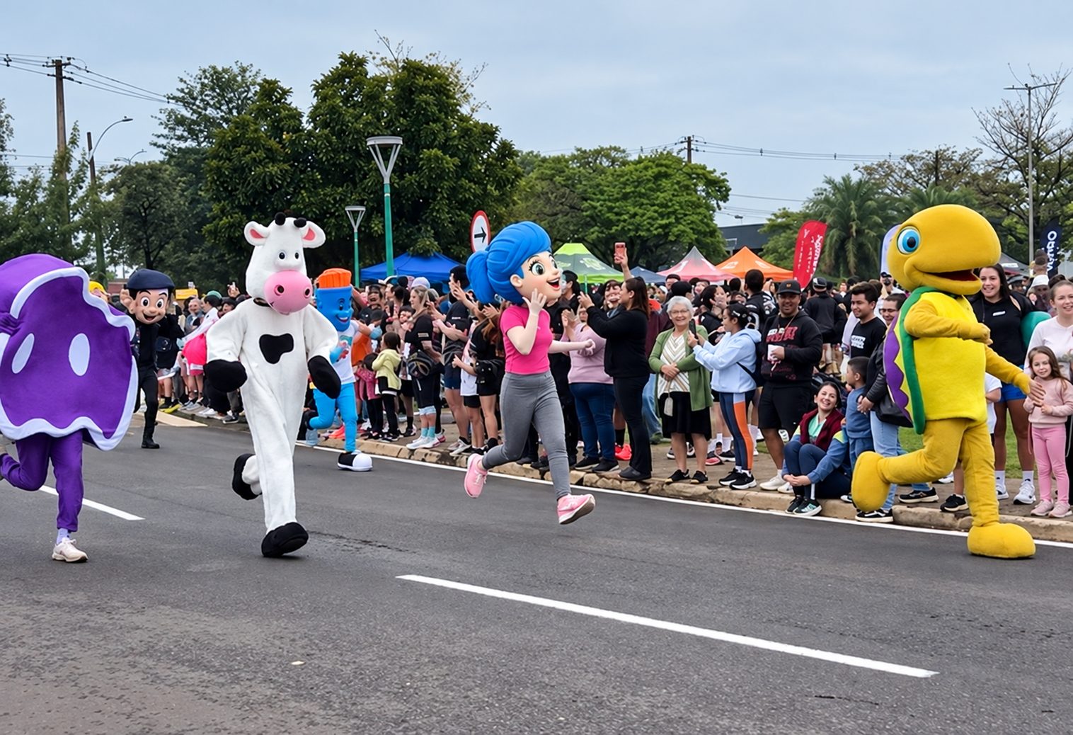 Corrida entre mascotes anima evento esportivo em Maringá