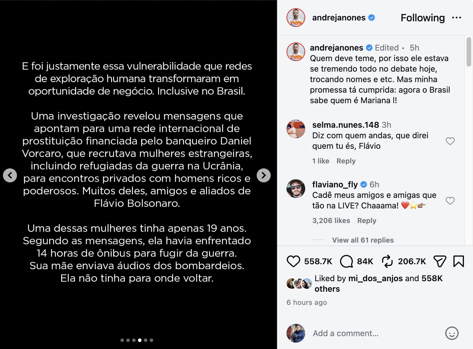 Janones divulga fake news que liga Flávio Bolsonaro à exploração de ucranianas
